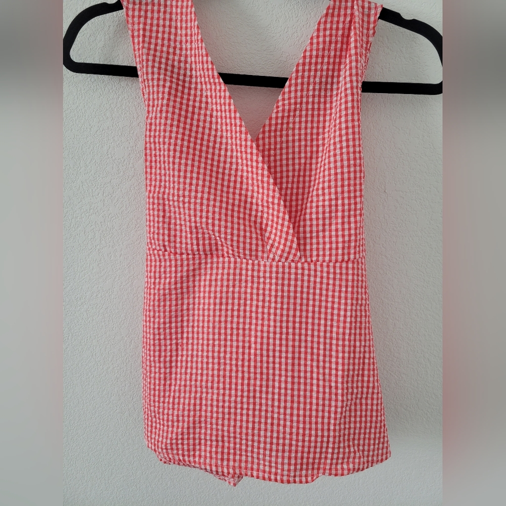 Red and white sleeveless top